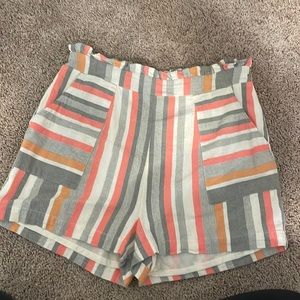 Coral and grey stripped shorts with elastic waist